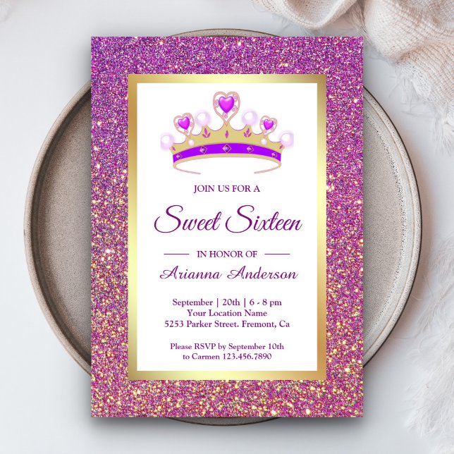 Invitation Parties scintillant violette Tiara Princess Sweet  (Créateur téléchargé)