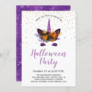 Invitation Parties scintillant violette Unicorn Halloween Par