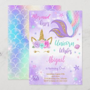 Invitation Parties scintillant violette Unicorn Mermaid Invit