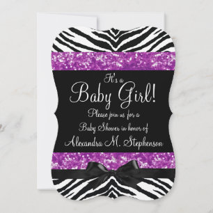 Invitation Parties scintillant violette Zebra Bow Baby shower
