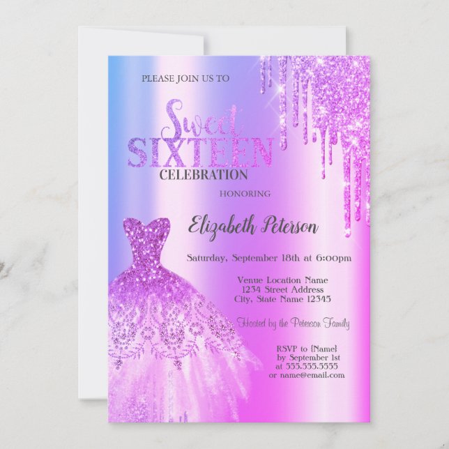 Invitation Parties scintillant violettes, Robe Violet Sweet 1 (Devant)