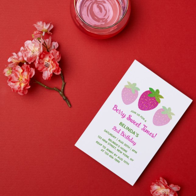 Invitation Parties scintillant Y2K Pink Strawberry 2e anniver (Créateur téléchargé)