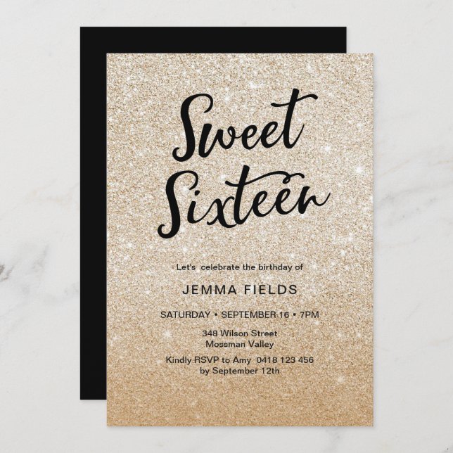 Invitation Parties scintillantes de rose d'invitation (Devant / Derrière)