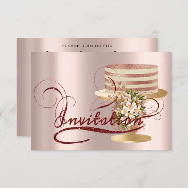 Invitation Parties scintillantes de verre roses de Fête de la (Devant / Derrière)