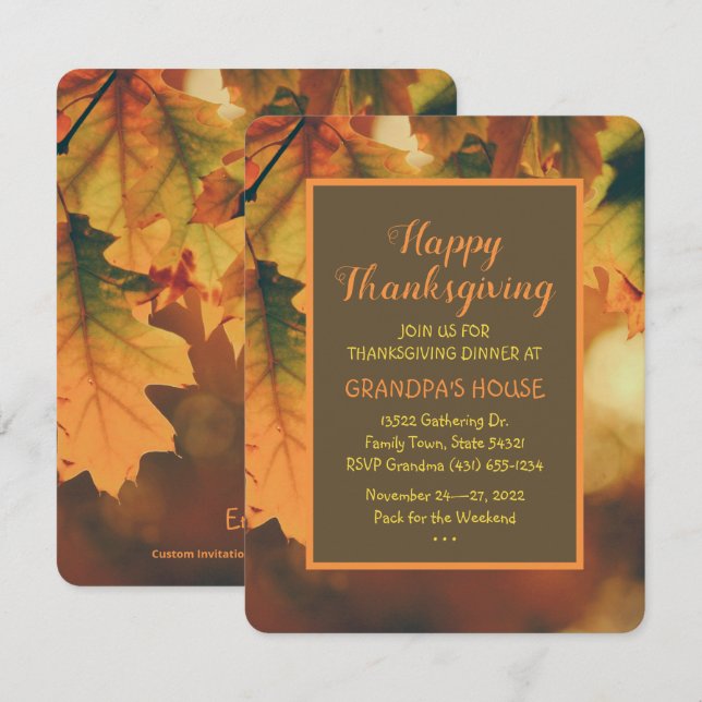 Invitation Partis D'Automne Personnalisés Dîner Thanksgiving (Devant / Derrière)