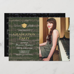 Invitation Partition de graduation en or de la feuille de mus