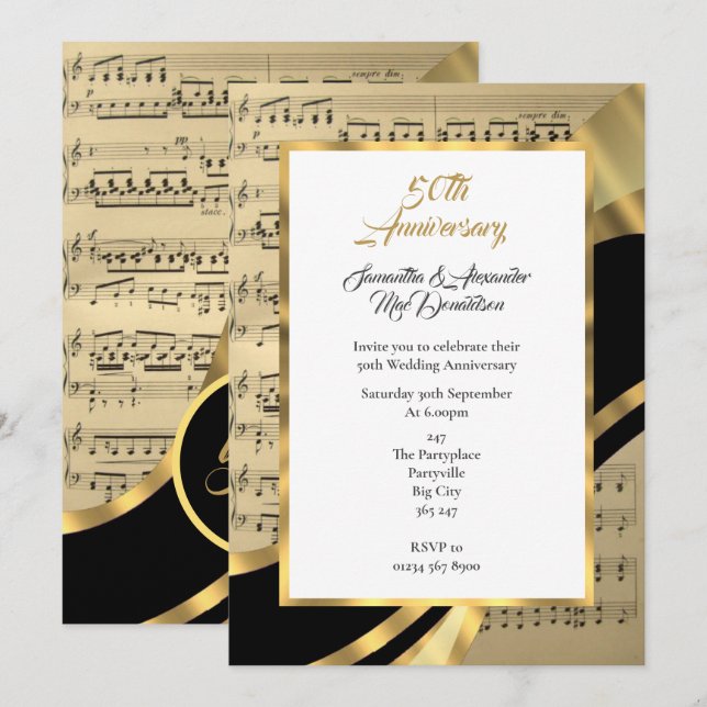Invitation Partition de musique anniversaire de mariage doré (Devant / Derrière)