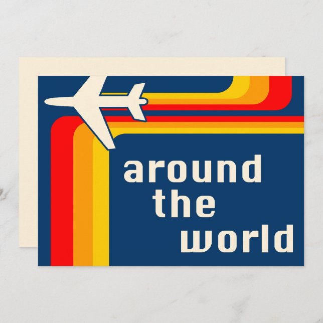 Invitation partout dans le monde, rayures rétro (Devant / Derrière)