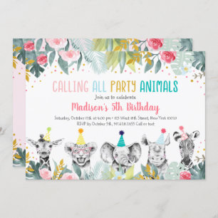 Invitation Party Animal rose Gold Safari Anniversaire