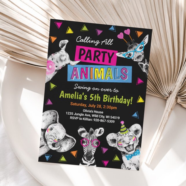 Invitation Party Animals Wild Safari Birthday Party (Party Animals Birthday Invitation)