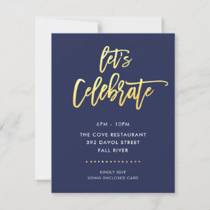 Invitation PARTY Bar Mitzvah marine moderne + faux script or