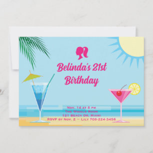 Invitation Party Blue Tropical Beach 21e anniversaire