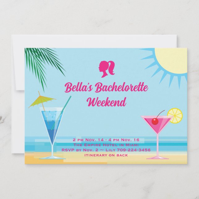 Invitation Party Blue Tropical Beach Week-end Bachelorette (Devant)