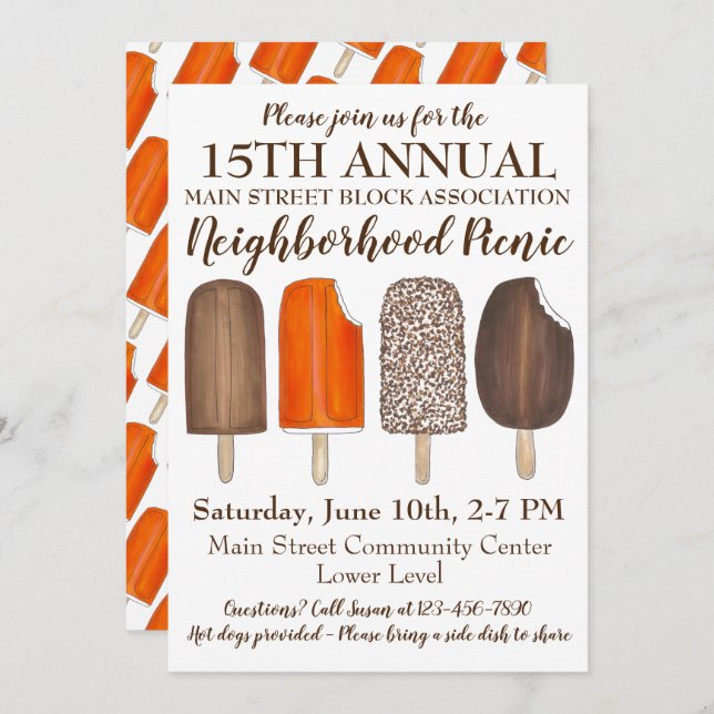 Invitation Party Crème glacée Social Anniversaire Pique-nique (Devant / Derrière)