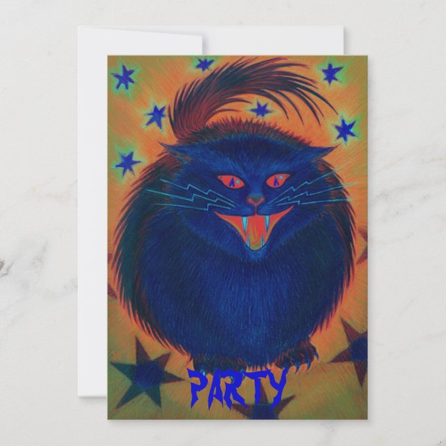 Invitation "Party" de Cat Blue effrayant (Devant)