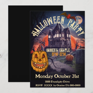 Invitation Party Jack-o'-lantern Castle Vintage noir