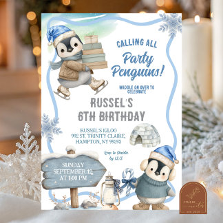Invitation Party Penguin Arctic Animal Birthday