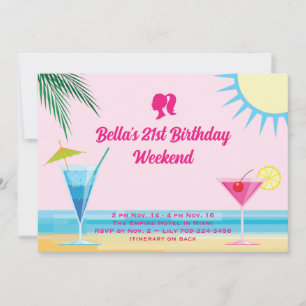 Invitation Party Pink Tropical Beach 21e Anniversaire Week-en