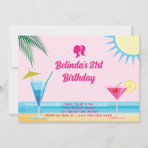 Invitation Party Pink Tropical Beach 21ème anniversaire