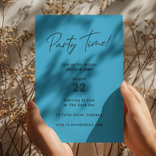 Invitation Party Time Bleu Moderne Minimaliste Amusement An