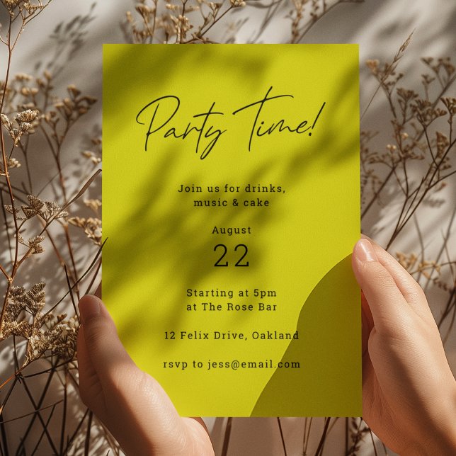 Invitation Party Time | Lime Green Moderne minimaliste élégan (Créateur téléchargé)