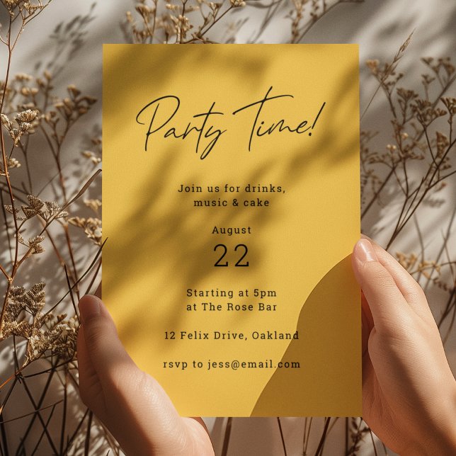 Invitation Party Time | Mustard Jaune Minimaliste Élégant (Créateur téléchargé)
