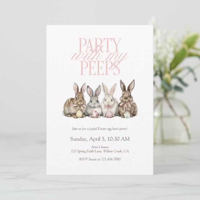 Invitation Party With My Peeps Easter Egg Hunt Bunny Kids (Debout devant)