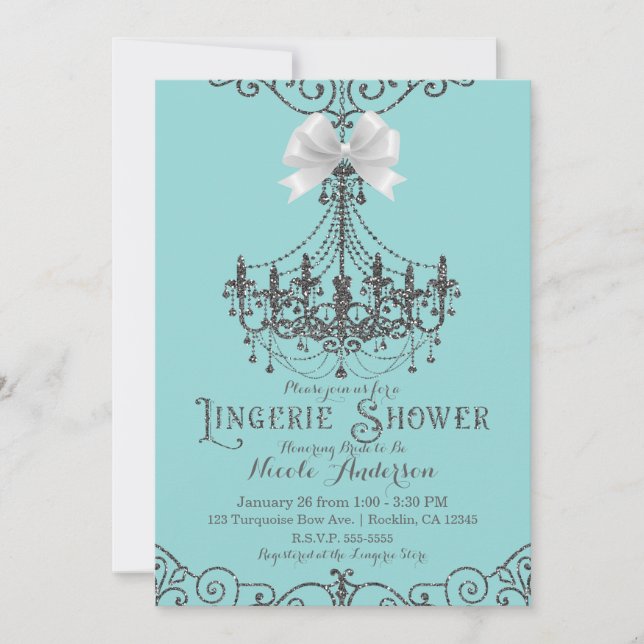 Invitation Parure lingerie turquoise et argent à nœud blanc p (Devant)