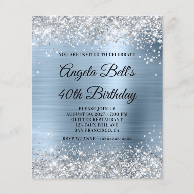 Invitation pas chère argent bleu pâle pour 40e ann (Devant)