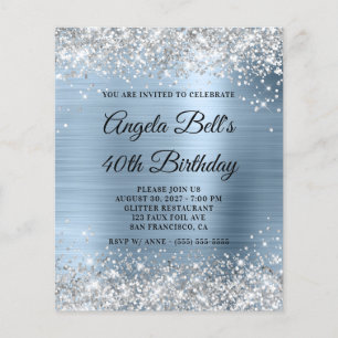 Invitation pas chère argent bleu pâle pour 40e ann