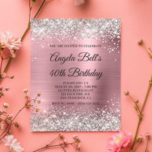 Invitation pas chère argent pailleté rose pour 40 