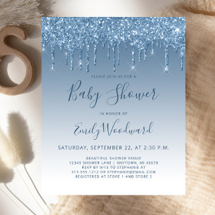 Invitation pas chère Baby Shower Bleu avec effet p