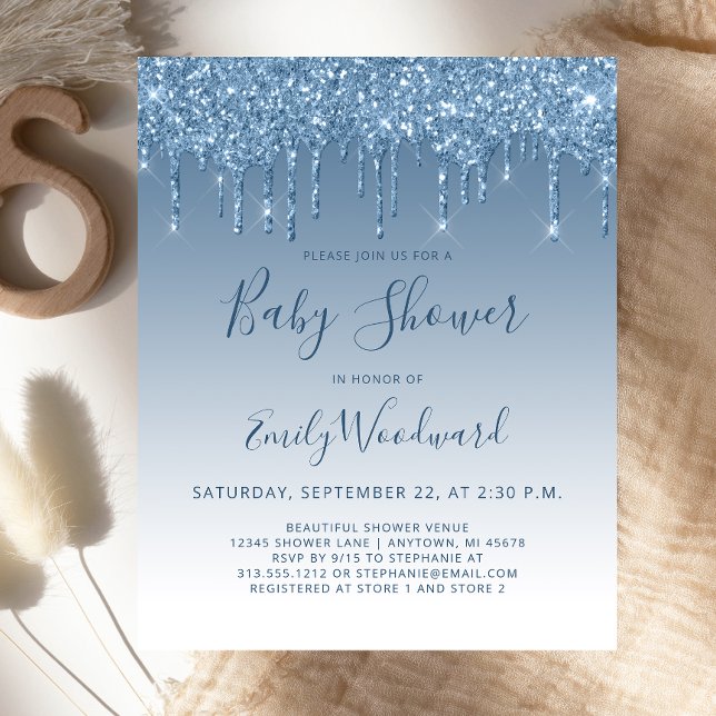 Invitation pas chère Baby Shower Bleu avec effet p (Créateur téléchargé)