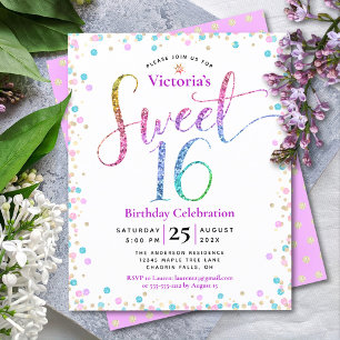 Invitation pas chère pour Sweet 16 avec confettis 
