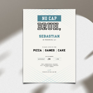 Invitation Pas de casquette frère Pizza Jeux Gâteau Garçon An