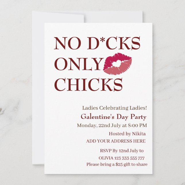 Invitation Pas de D*cks Seulement les poules Galentine's Day  (Devant)