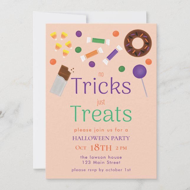 Invitation Pas de Tours Juste des Friandises Fête de Hallowee (Devant)