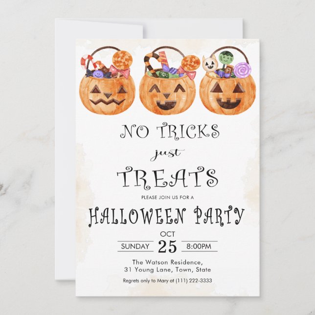 Invitation Pas de tours juste pour la fête d'Halloween (Devant)