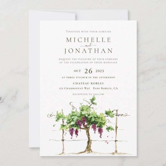 Invitation Paso Robles Vineyard Vineyard Grapevine Mariage (Devant)