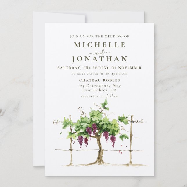 Invitation Paso Robles Vineyard Vineyard Grapevine Mariage (Devant)
