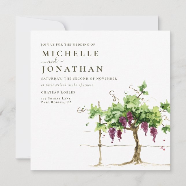 Invitation Paso Robles Vineyard Vineyard Mariage (Devant)