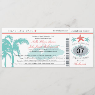 Invitation Pass d'embarquement des Mariages de Nassau Bahamas