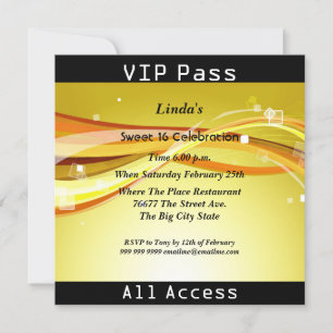 Invitation Pass VIP fête d'anniversaire 16 ans Disco