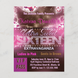 Invitation Pass VIP pour Sweet sixteen à rayonnement diamant