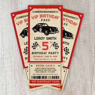 Invitation Passe-billets de la voiture de course vintage Boy 