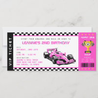 Passe-billets Pink Race Car Fille Anniversaire