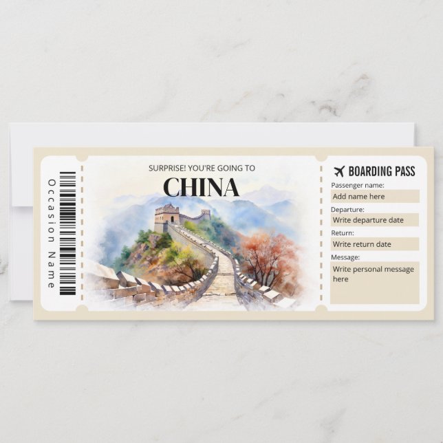 Invitation Passe d'embarquement pour la Chine modifiable (Devant)