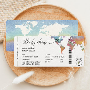 Invitation Passe d'embarquement Voyage Baby shower neutre pou