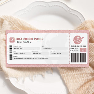 Invitation Passe Pink Boarding Travel Trip Plane Cadeau Bille