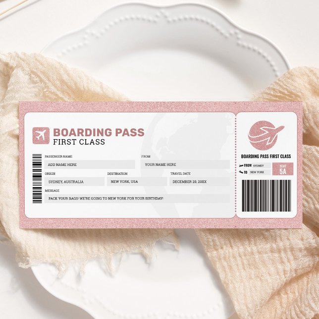 Invitation Passe Pink Boarding Travel Trip Plane Cadeau Bille (Créateur téléchargé)